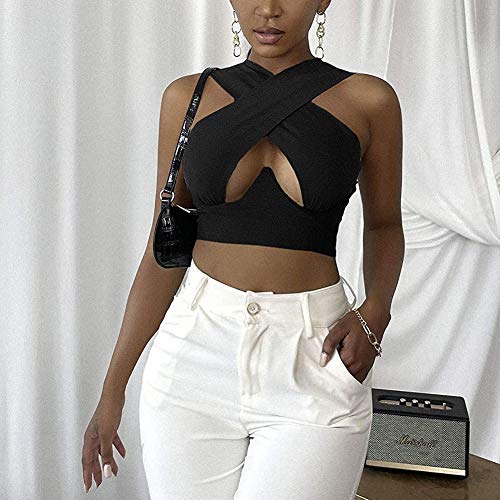 Sexy Women's Cut Out Crisscross Wrap Crop Top Halter Solid Vest Cami Tank Tops4