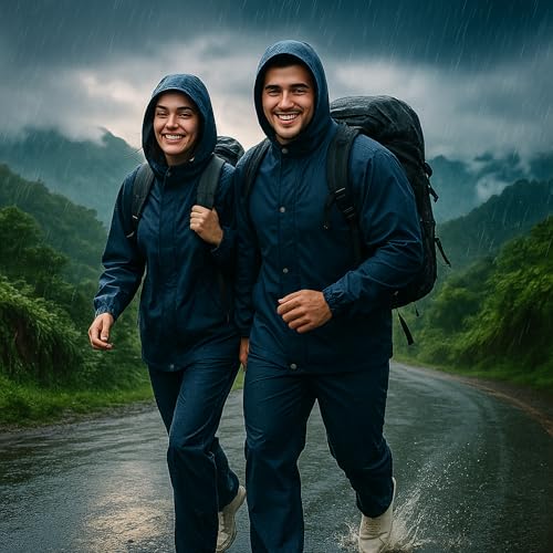 Image of Unox Rain Coat for Men waterproof, Unisex Raincoat for Women waterproof with Pant Set suitable for Men, Women, Boys & Girls Adjustable Top and Bottom Rain Coat