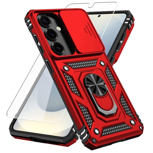 Coque Samsung S23 FE antichoc avec coque appareil photo coulissante rouge