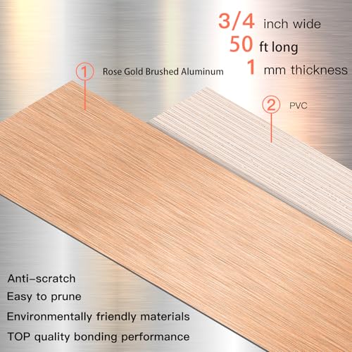Image of GSCIT Club Rose Gold Edge Banding, 3 /4 Inch x 50ft Aluminum Brushed Edge Banding PVC Edge Trim for Cabinet Repair Furniture