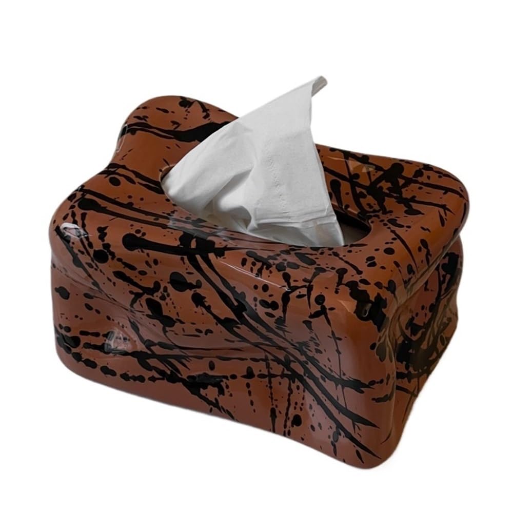 Tissue Case Napkin Holder Ink Splash Square Ceramic for Bedside Table Tissue Dispenser(Red)