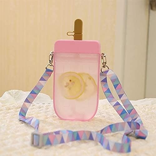 Bonitas botellas de agua con pajitas creativas botellas de agua de plástico para helados sin BPA transparente para agua correa de hombro ajustable