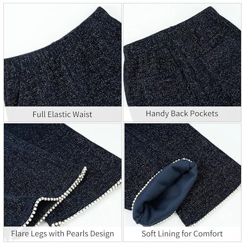 Image of Rolanko Girls Wide Leg Velvet Pants Dressy Palazzo Pant for Girls Corduroy Pant with Pearls for Christmas Holiday Party 5-12Y