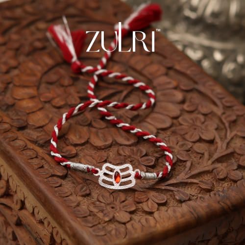 Image of 925 Sterling Silver Trinetra Luxury Rakhi for Bhai Cotton Thread | Rakshabandhan Rakhi With Fragrance Greeting Card & Roli Chawal and Certificate of Authenticity 925 Silver