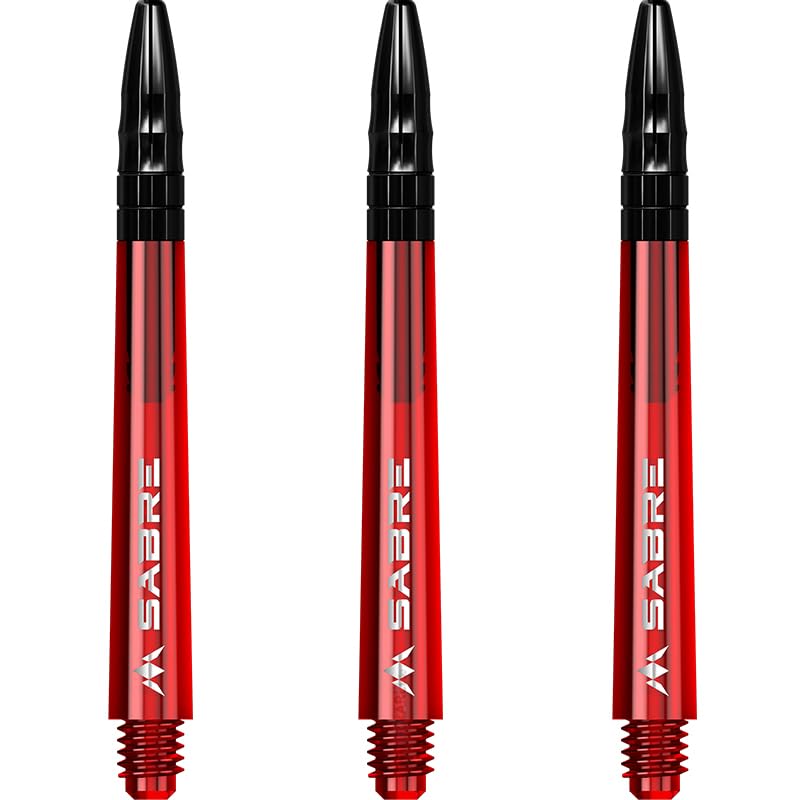 Mission Darts Sabre Shafts | Durable Polycarbonate Stems with Black Aluminium Top | 3 Sets of 3 Shafts | Red | Medium (S1545)