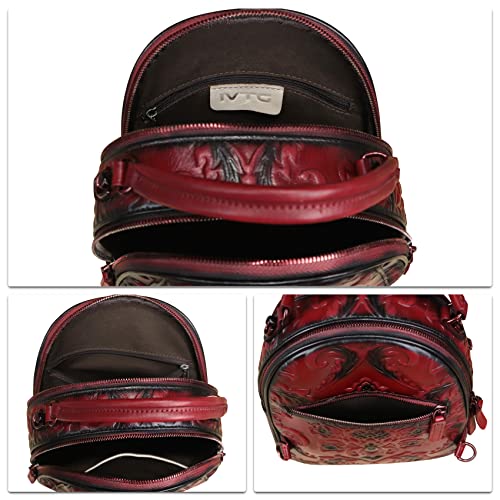 Image of Genuine Leather Backpack for Women Crossbody Shoulder Bag Vintage Rucksack Fashion Knapsack Purse Daypack Bag (Red)