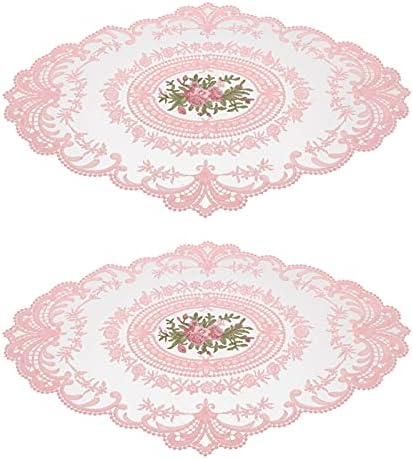ABOOFAN Lace Placemat Lace Doilies Table Runner Retro French Style Table Topper Coasters Pink Cup Mat Oval Dresser Scarf Doily for Wedding Birthday Dinner Party Home Decor 2Pcs
