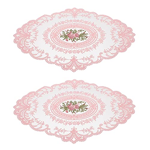 Aboofan Lace Placemat Lace Doilies Table Runner Retro French Style Table Topper Coasters Pink Cup Mat Oval Dresser Scarf Doily For Wedding Birthday Dinner Party Home Decor 2Pcs #TOP28