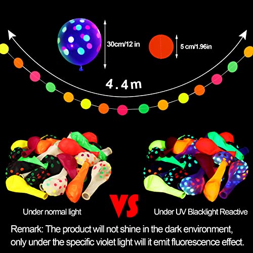 50 Pieces Neon Glow Balloons Glow In The Dark Supplies For Glow Neon Party, 12 Inch Blacklight Polka Dots Latex Balloons And 157 Inch Neon Paper Circle Dots Garland (Bright Color, Delicate Style) #TOP4