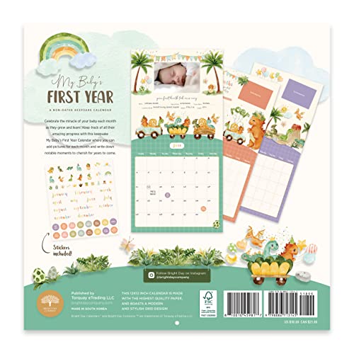 Baby's First Year Calendar by Bright Day - 1st Year Tracker - Journal Album to Capture Precious Moments - Milestone Keepsake for Baby Girl or Boy, Dinosaur - Image 3
