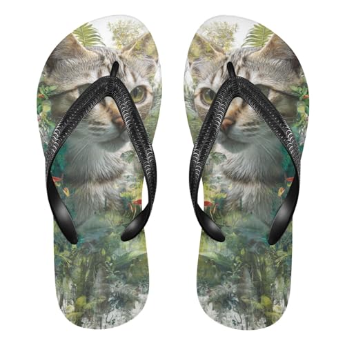 siphylline Green Leaves Cat 3D - Chanclas de goma para hombre, antideslizantes, para boda, playa, Green Leaves Cat 3D, X-Large