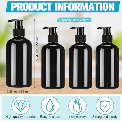 Image of CroBlissful 24 Pcs Empty Plastic Pump Bottles 8oz Refillable Lotion Pump Bottle Containers with Dispenser for Shampoo, Conditioner, Face Cream, Massage Oil, Liquid Soap (Black)