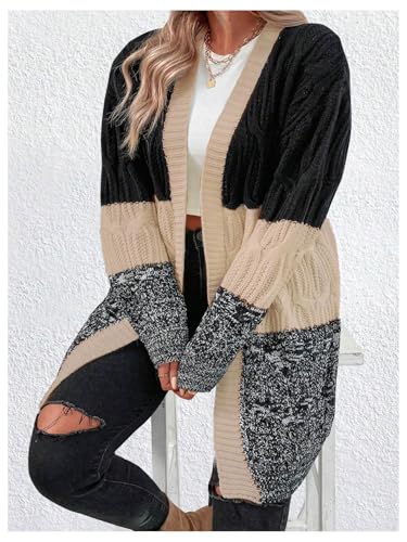 Image of SOLY HUX Women's Plus Size Color Block Cardigan Sweater Open Front Long Sleeve Casual Cardigans