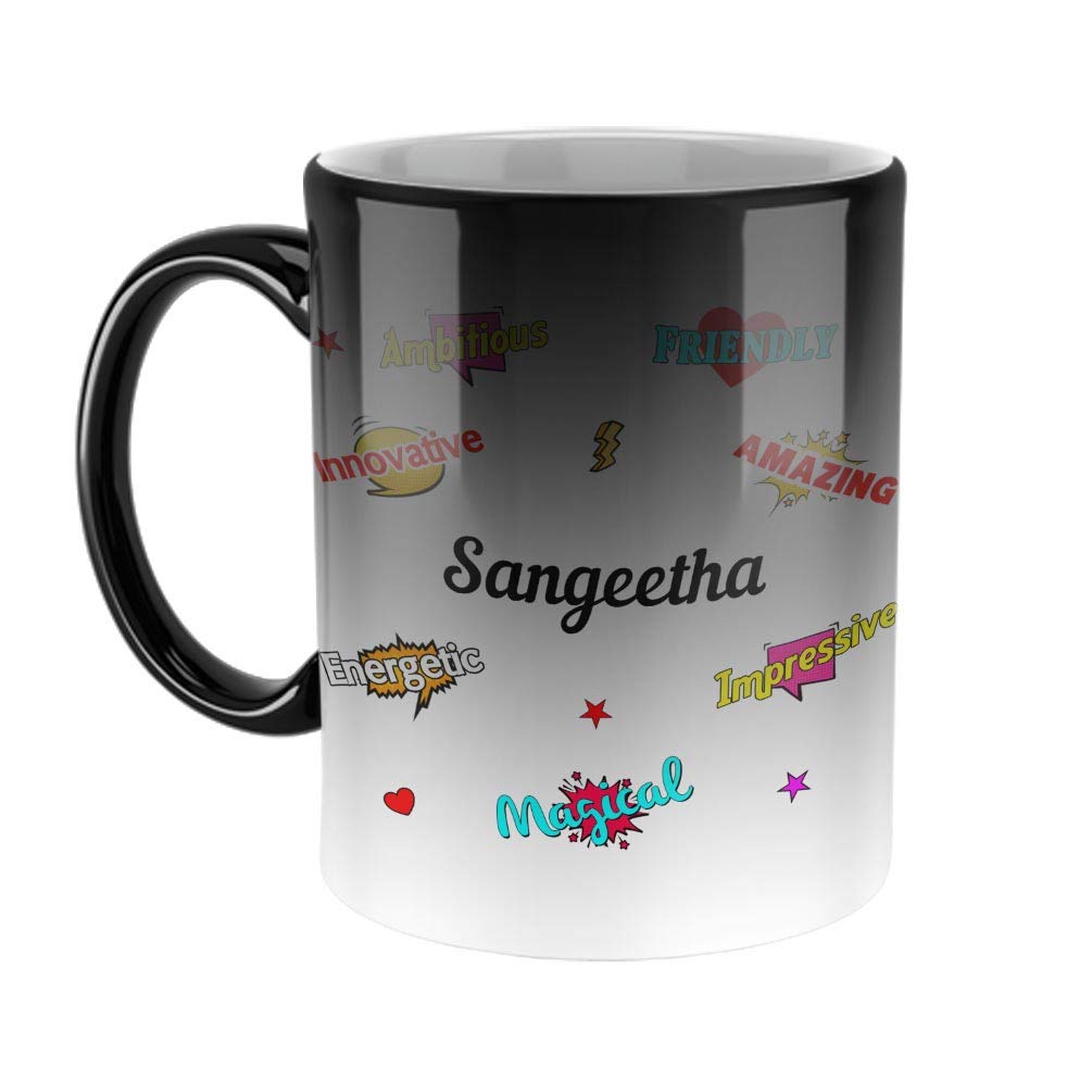 FurnishFantasyCeramic Coffee Mug - Happy Birthday Gift, Gift for Kids, Return Gift - Magic Mug, Name - Sangeetha
