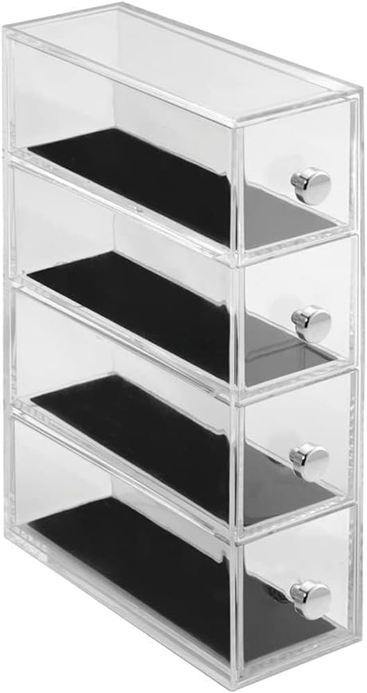 Idesign Clarity Bpa-Free Plastic 4-Drawer Flip Jewelry Organizer – 2.6″ X 6.97″ 9.9″, Clear/Black