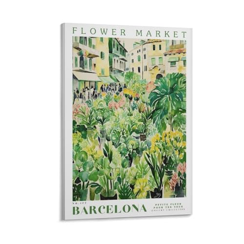Poster d'art sur toile de Barcelone marché aux fleurs 40x60 cm