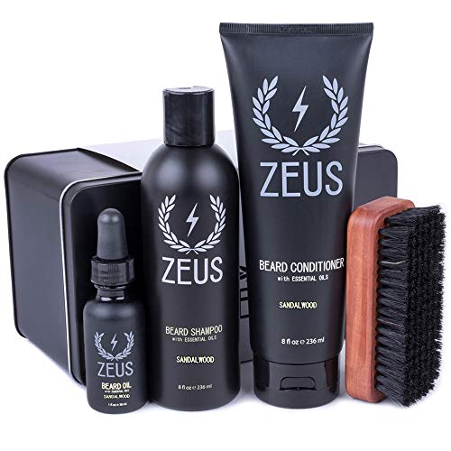 ZEUS Deluxe Beard Grooming Kit for Men - Beard Care Gift Set to Soften Hairs and Prevent Itchiness and Dandruff (Scent: Sandalwood)