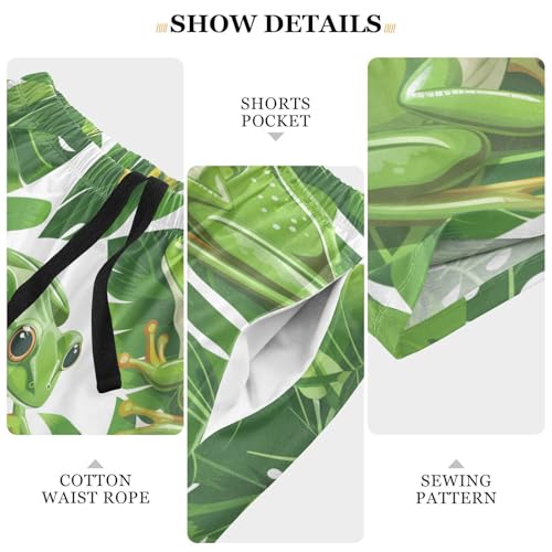 Frog and Leaf Print Pajama Bottom Shorts for Men Soft Casual Sleep Lounge Shorts with Pockets S-XXL4