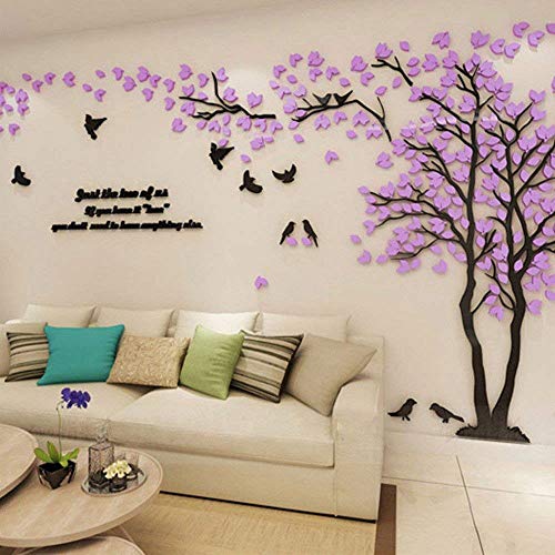 Árbol 3D Pegatinas de Pared, DIY Árbol Calcomanías Murales Adhesivo Pegatinas Decoración Hogareña Artes de Salón, Dormitorio, Habitación para Niños, Pared de TV(L-300*150cm,Púrpura Derecha) Cover
