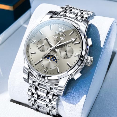Image of OLEVS Mens Automatic Watches Skeleton Mechanical Self Winding Luxury Fashion Dress Wrist Watch Luminous Waterproof