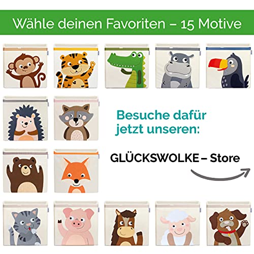 GLÜCKSWOLKE Aufbewahrungsbox Kinder - 15 Motive I Spielzeugkiste mit Deckel für Kinderzimmer I Spielzeug Box Krokodil (33x33x33) zur Aufbewahrung im Kallax Regal I coole Dschungel Spielkiste