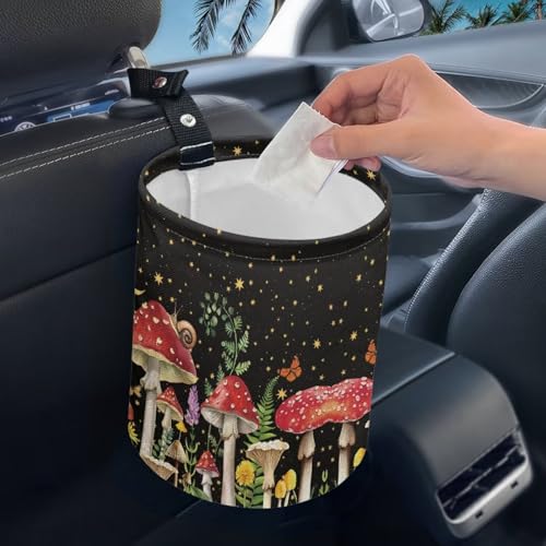 Image of Mushroom Starry Sky Collapsible Floral Trash Can - Accessories for Cars, Camping & Family Gatherings, Easy to Clean