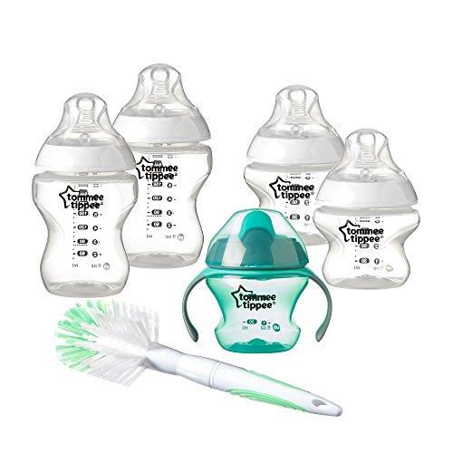 Image of Tommee Tippee Closer to Nature Newborn Baby Bottle Starter Set, Includes Breast-Like Nipple Bottles, Sippy Transition Cup, and Bottle & Nipple Cleaning Brush