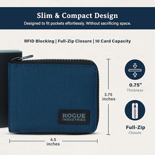 Image of ROGUE WALLET Interior Genuine Leather Wallets for Men - RFID Blocking Robust Outer Nylon Wallets - Full Cash Slot and Expandable Coin Pouch - Gift for Men (Navy)