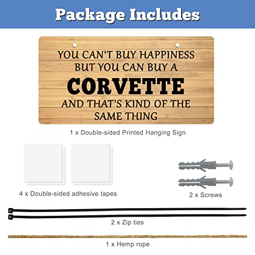 You Can't Buy Happiness But You Can Buy A Corvette Sign Hanging Plaque Bar Pub Indoor Outdoor Wall Decor Man Cave Garage Decor Gifts For Man Bedroom Wall Hanging Sign Home Office Decor 5X10 Inch #TOP6