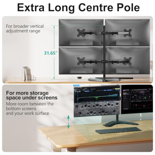 Image of WALI 4 Monitor Stand for 13-27 inch Computer Screens up to 17.6lbs,Adjustable Quad Monitor Mount, Free Standing 4 Monitor Mount Full Motion with Tilt, Rotation, VESA Mount 75 /100mm (MF004), Black