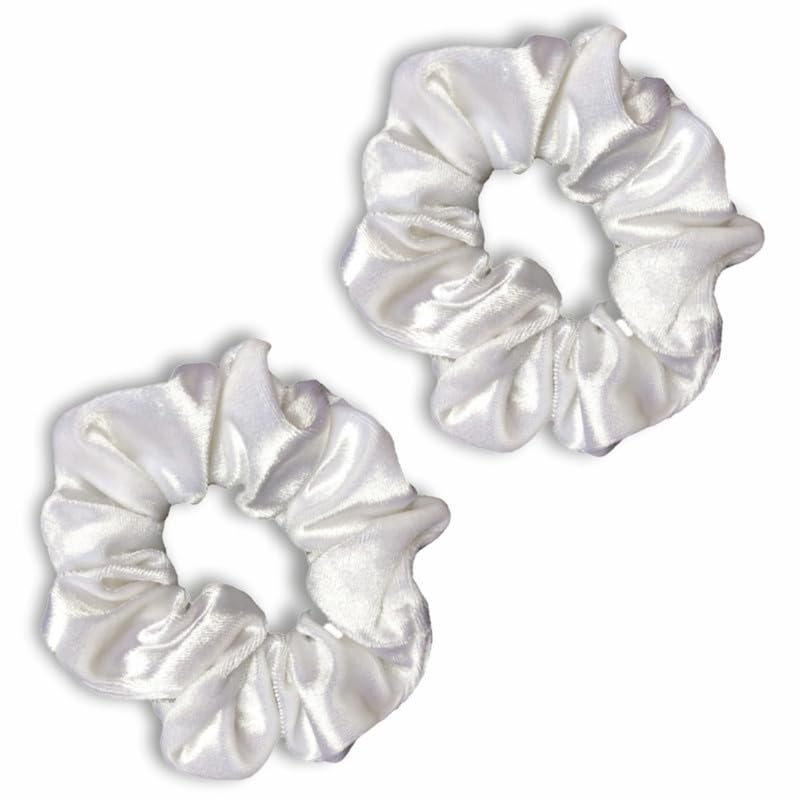 GUBB Satin Scrunchies White For Women | Minimises Hair Loss & Breakage | Reduces Hair Damage & Split Ends | Frizz-Free & Crease-Free Hair | Prevents Dents, Snags & Ridges | Pack Of 2