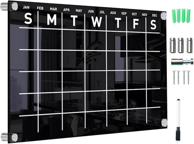 Operitacx Acrylic Magnetic Dry Erase Board Calendar Clear Fridge Erasable Wall Hanging Calendar Weekly Memo Board Message Wall Calendar for Home Office