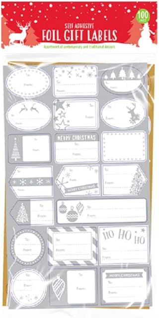 St@llion Gold and Silver Foiled Self Adhesive Christmas Stickers Name Gift Tags for Presents Labels Stickers, Xmas Paper Label Stickers Decoratives, Christmas Gifts Wrapping DIY Craft Decoration Pk1