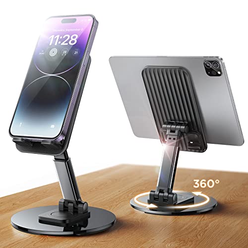 LISEN Rotatable Cell Phone Stand Height Adjustable iPhone Holder for Desk Portable Cellphone Stand Compatible with All Mobile Phone iPhone 15 14 Pro Max Desk Accessories (20X Stable Space Black)