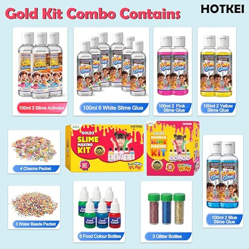 Image of HOTKEI (Make 60+ Slime) Multicolor Scented DIY Magic Toy Slimy Slime Activator Glue Gel Jelly Putty Making kit Set Toy Birthday Gift for Boys Girls Kids Slime Making Kit 12 Glue & 3 Activator Bottle
