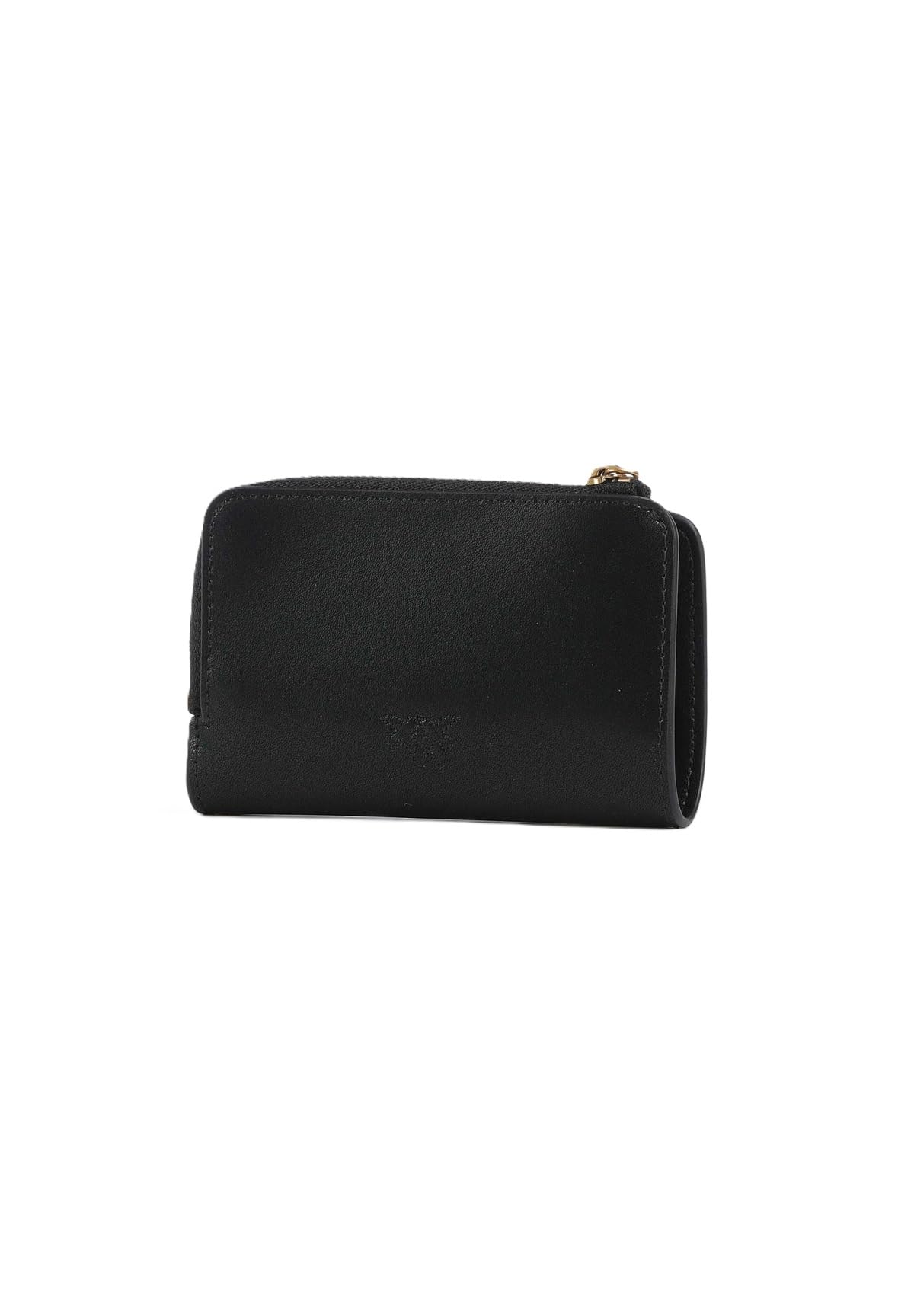 Pinko Czarny skórzany portfel damski 12 x 8 x 2,5 cm z zapięciem na guziki, przegrody na karty, zewnętrzna portmonetka, antyczny złoty galwanizacja