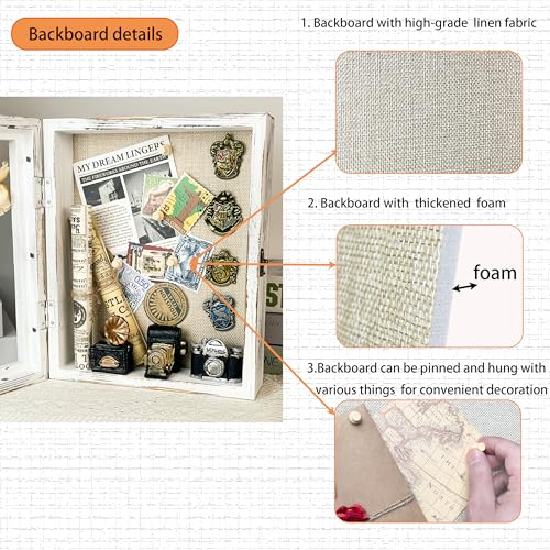 Image of White Shadow Box Frame 8x10 Shadow Boxes 2.6 inch Interior Depth Memorial Shadow Box Display Case with Linen Back for Handicrafts,Flowers, Picture Frames, Medals, Coins, Pins Collection and More