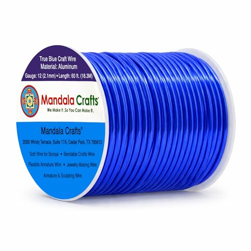 Image of Mandala Crafts 12 Gauge True Blue Anodized Aluminum Craft Wire, 60 FT | Colored, Flexible, Bendable, for Bonsai, Armature, Sculpting, Wire Wrapping, Jewelry Making, Weather & Tarnish Resistant