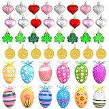 Valentines Day Decor Tree Ornaments Set, 108 PCS Hanging Ornaments for Valentine's Day St Patricks Easter, Romantic Decor Glitter Heart Shamrock Easter Egg for Home Wedding Dinner Gifts Party Table