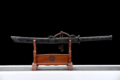 Miniatura 4 de LOONGSWORD Espada de sable chino real, espada ancha (hoja de acero forjada de resorte, accesorios de aleación, vaina negra)
