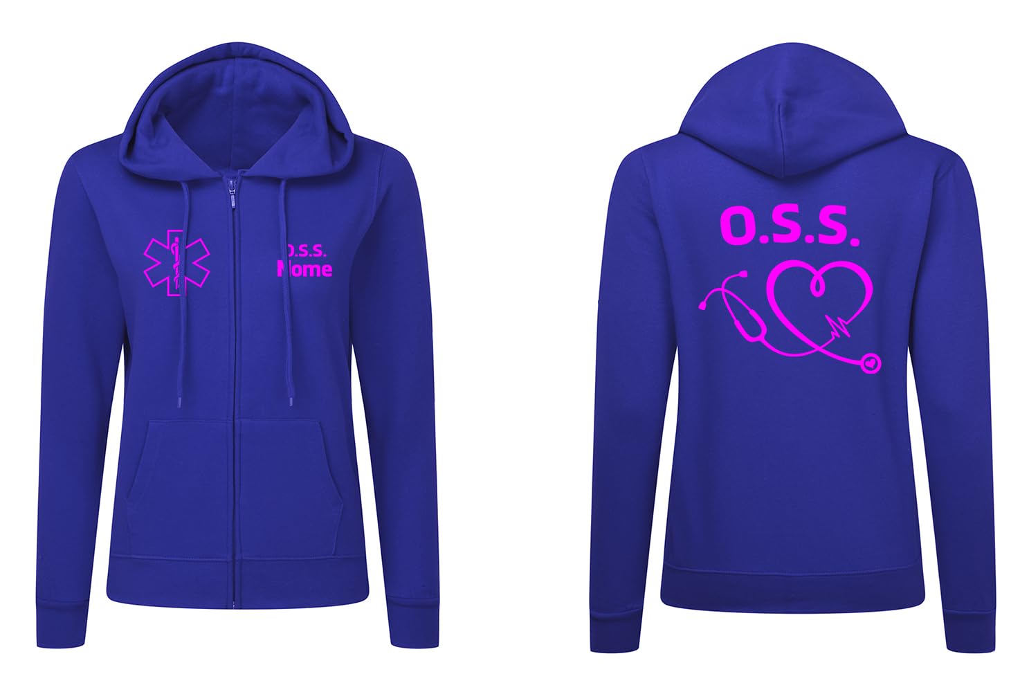 Fashion Graphic Felpa Donna OSS operatore Socio, Divisa OSS Blu, Felpa Donna con Cappuccio con Zip Personalizzata, Felpa Infermiera con Zip Taglie da XS a XL