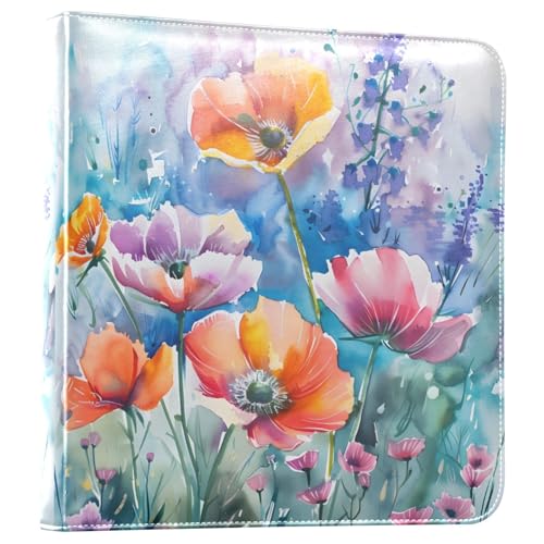 JIPONI Watercolor Field Flowers Large Photo Album, DIY Leather Cover Scrapbook Albums for 4x6 5x7 6x8 Pictures, Self Adhesive Memory Book for Wedding, Baby, Family