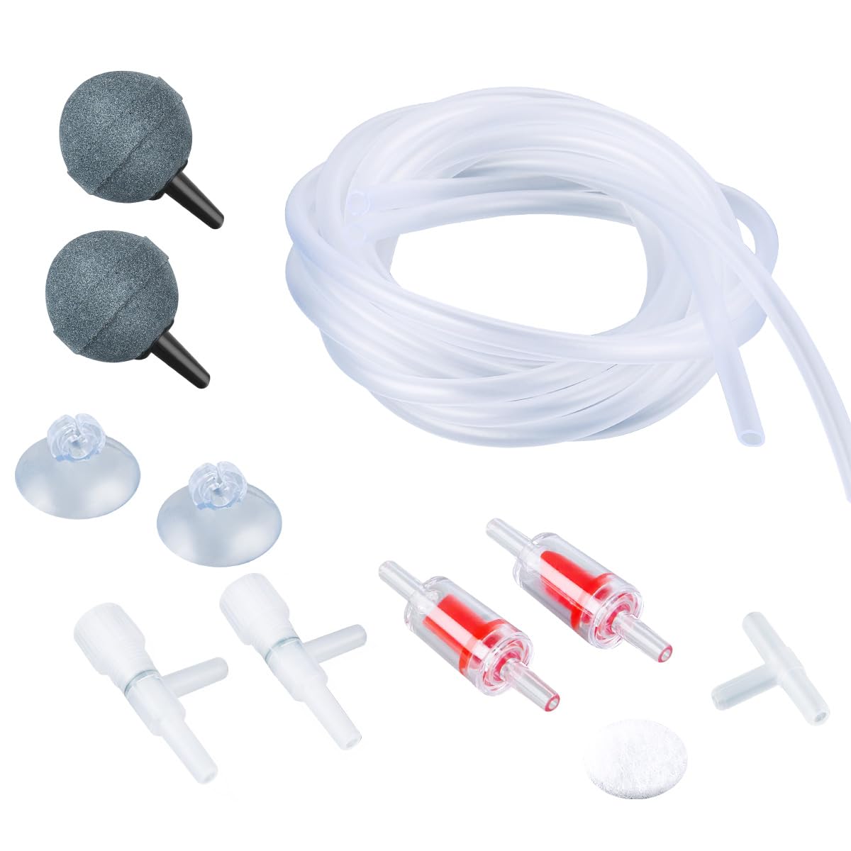HITOP Aquarium Air Pump Accessories Kit: Standard 3/16" Air Tubing, Check Valves, Air Stones, Suction Cups, Regulating Valves, Connector, Suitable for Common Fish Tank Air Pumps