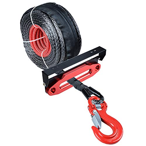 amopacorp 92 feet x 1/2 inch Synthetic Winch Rope Protective Sleeve and Flip-Up Mounted License Plate Holder and Set Red Aluminum 10