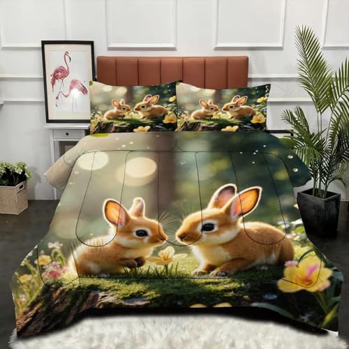 ZZXHG Nórdico de Tamaño Gigante | Conejo Animal 3D, Edredón Mullido y Transpirable, Sustituto Edredón de Plumas, con 2 Fundas de Almohada, para Cama de 180 cm_j12936