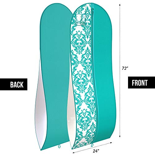Your Bags Travel Garment Bag 72 X 24” For Dress - 10” Tapered Gusset Black (Teal Blue And White Damask) #TOP1