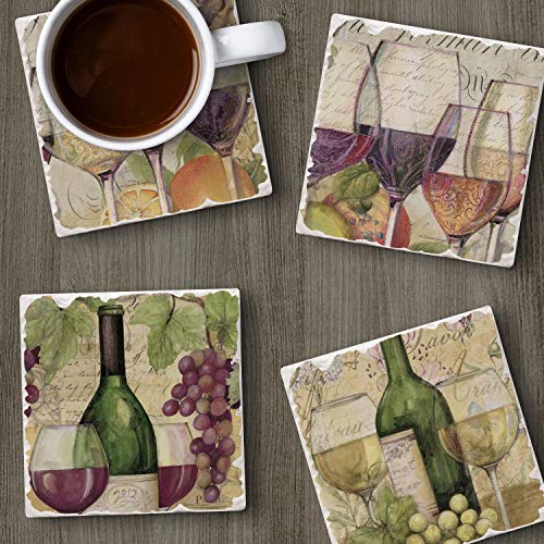 Counterart Wine Time Multi-Image Absorbent Stone Tumbled Tile Coasters With Protective Cork Backing, 4 Pack, Made In The Usa #TOP3