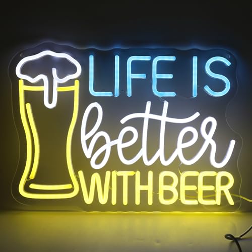 Image of Life Is Better With Beer Neon Sign, Bar Neon Lights for Home Bar Decor, USB Powered LED Light Up Signs for Bedroom, Man Cave, Party Decorations, Gift for Birthday, Christmas