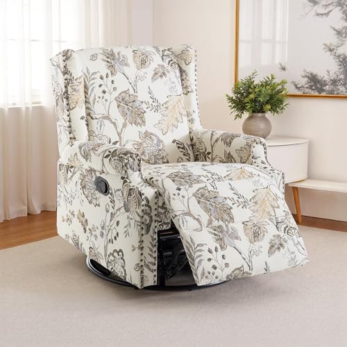Sillón reclinable giratorio tela beige miniatura 3