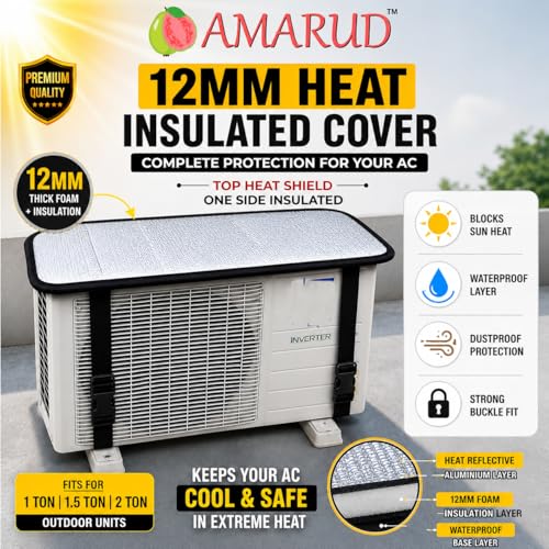 Image of AC Outdoor Unit Protector from Heat & Rain | Sunproof Split AC Cover | XLPE Foam with Aluminium Foil Material | 4-Layer Thermal Protection (Thickness 12 MM, 16*36 Inches)